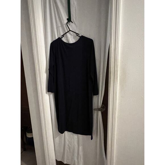 Eileen Fisher Navy Blue V Neck Viscose Jersey Knit Shift T Shirt Dress Sz S - Picture 6 of 6
